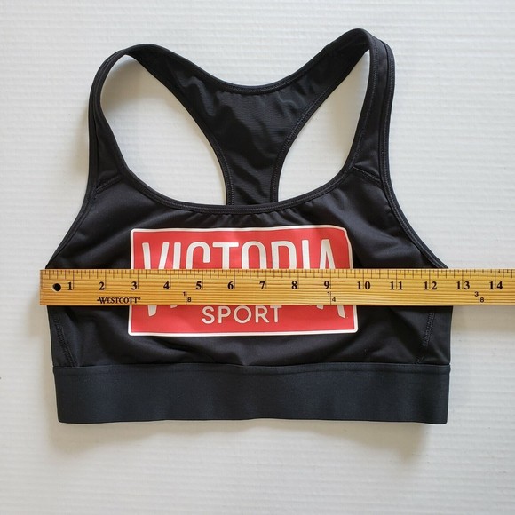 Victoria's Secret Sports Bra Small Racerback Black with Red Logo Across Chest - Picture 7 of 9